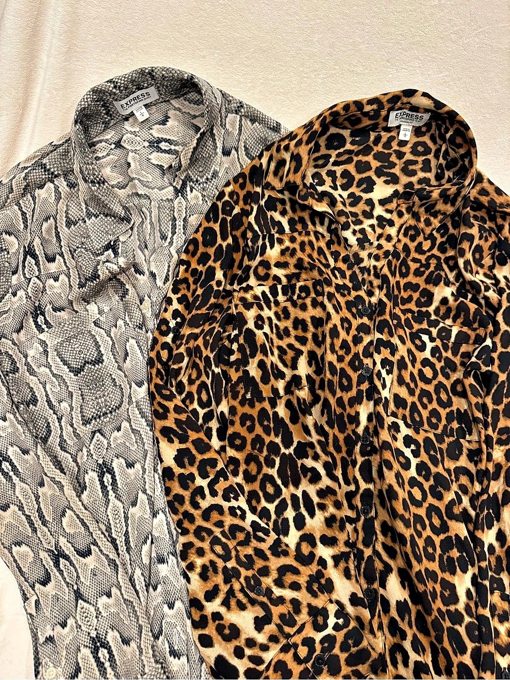 2- Express The Portofino Shirt Animal Print Button Down V Neck Blouse - Large